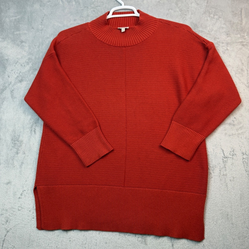 Talbots Plus Sweater Womens 2X Orange Ribbed Knit Pullover Mock Neck Casual